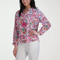 Stella Parker Womens Y Neck Long Sleeve Blouse