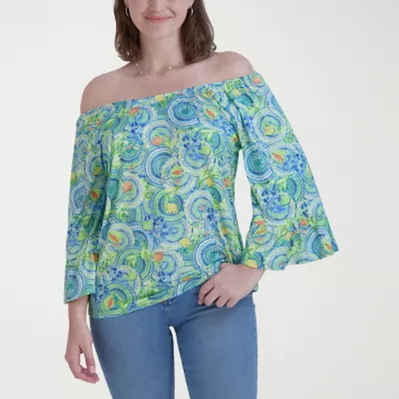 Stella Parker Womens Straight Neck 3/4 Sleeve Blouse