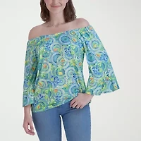 Stella Parker Womens Straight Neck 3/4 Sleeve Blouse