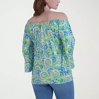 Stella Parker Womens Straight Neck 3/4 Sleeve Blouse