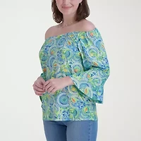 Stella Parker Womens Straight Neck 3/4 Sleeve Blouse