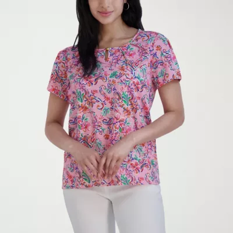 Stella Parker Womens Keyhole Neck Short Sleeve Blouse