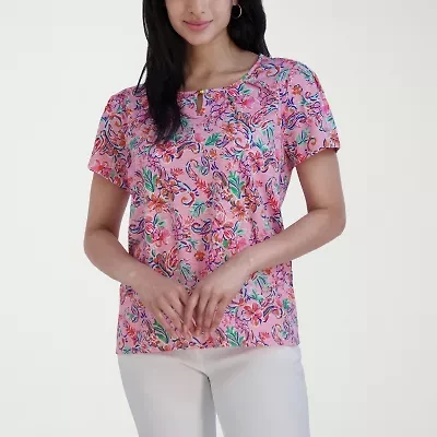 Stella Parker Womens Keyhole Neck Short Sleeve Blouse