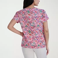 Stella Parker Womens Keyhole Neck Short Sleeve Blouse