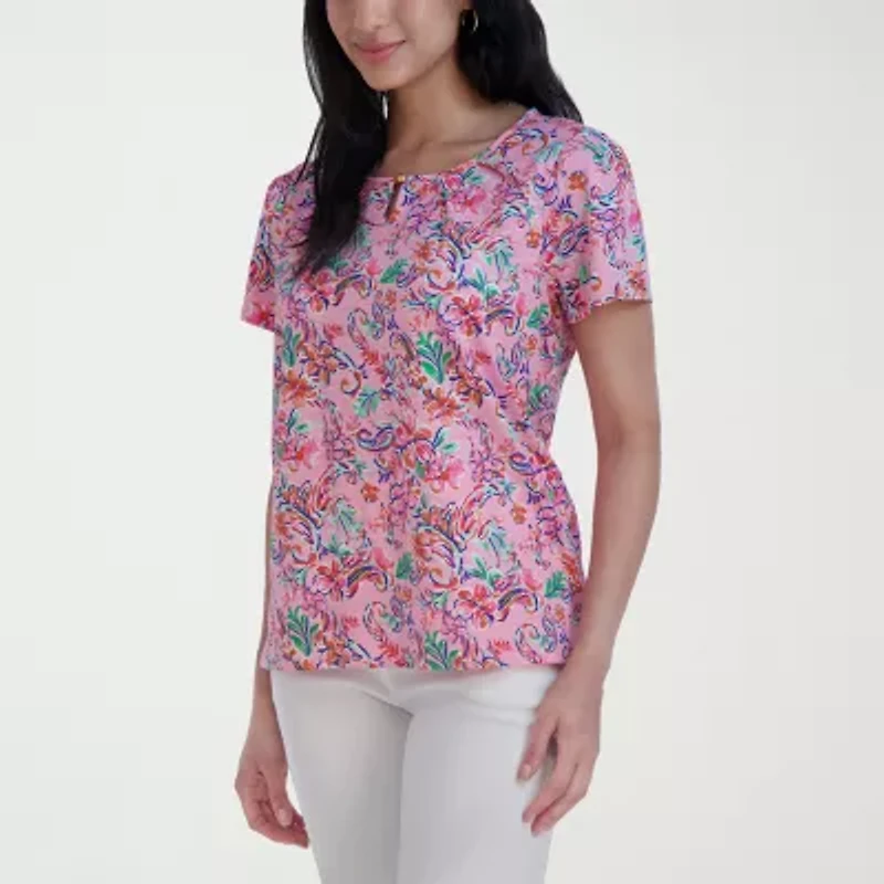 Stella Parker Womens Keyhole Neck Short Sleeve Blouse