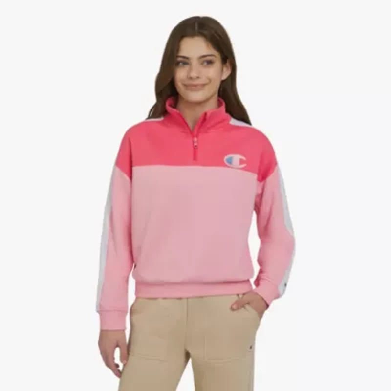 Champion Big Kid Girls Mock Neck Long Sleeve Fleece Active Quarter-Zip Pullover