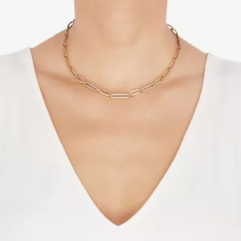 Womens 14K Gold 16 Inch Paperclip Chain Necklace