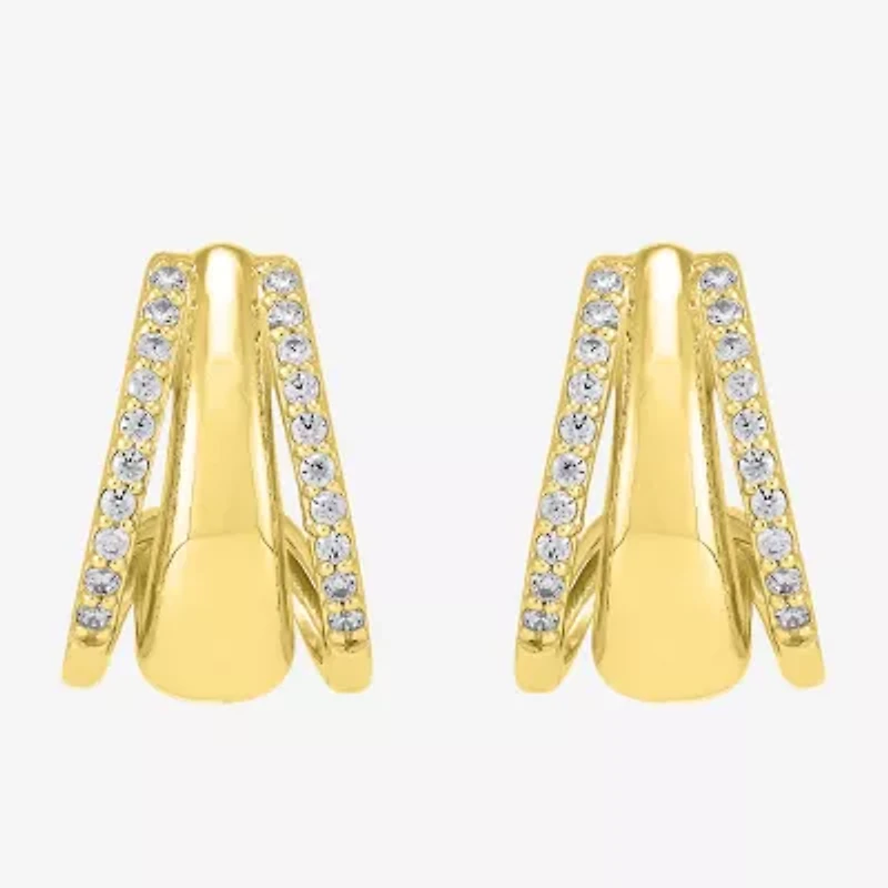 Womens 1/4 CT. T.W. Lab Grown White Diamond 14K Gold Over Silver 14.4mm Hoop Earrings