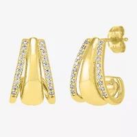 Womens 1/4 CT. T.W. Lab Grown White Diamond 14K Gold Over Silver 14.4mm Hoop Earrings