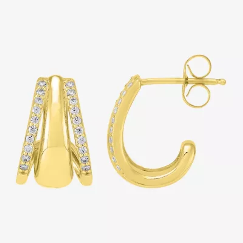 Womens 1/4 CT. T.W. Lab Grown White Diamond 14K Gold Over Silver 14.4mm Hoop Earrings