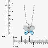 Womens Diamond Accent Lab Created White Opal Sterling Silver Butterfly 18 Inch Pendant Necklace