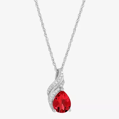 Womens Diamond Accent Lab Created Red Ruby Sterling Silver 18 Inch Pendant Necklace