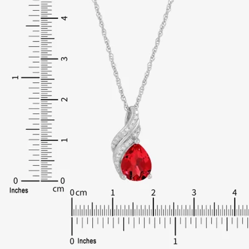 Womens Diamond Accent Lab Created Red Ruby Sterling Silver 18 Inch Pendant Necklace