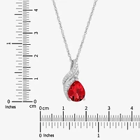 Womens Diamond Accent Lab Created Red Ruby Sterling Silver 18 Inch Pendant Necklace