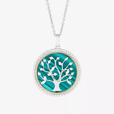 Womens Genuine Green Malachite 10K Gold 18 Inch Pendant Necklace