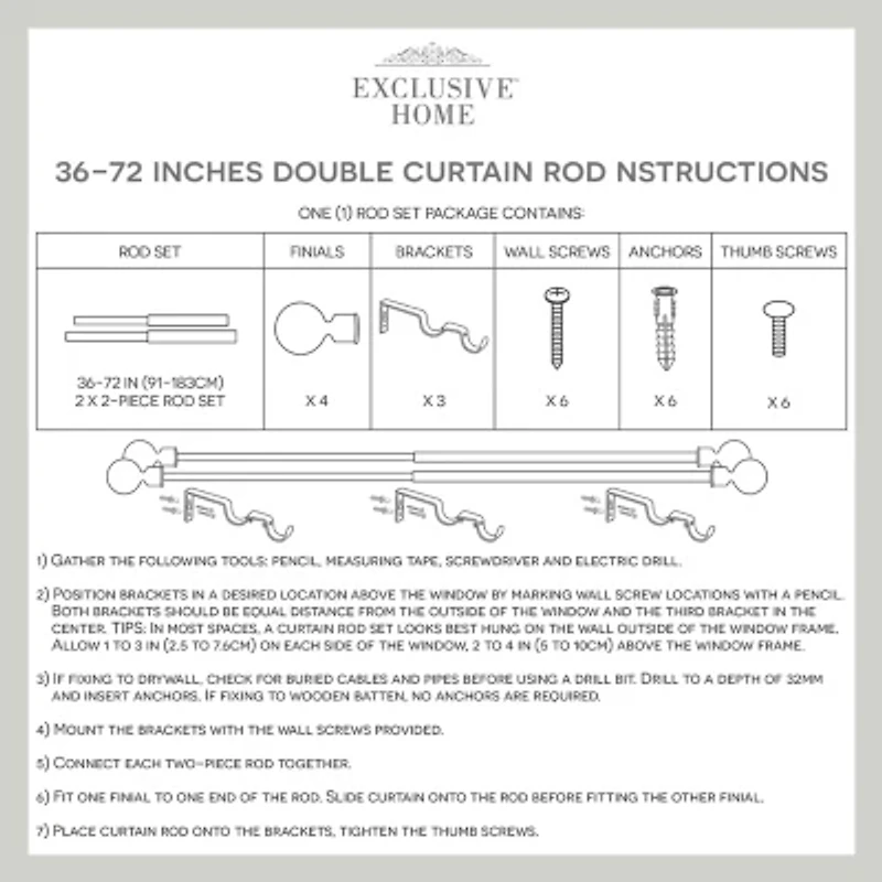 Exclusive Home Curtains Crystal Ball/Topper Double Curtain Rod