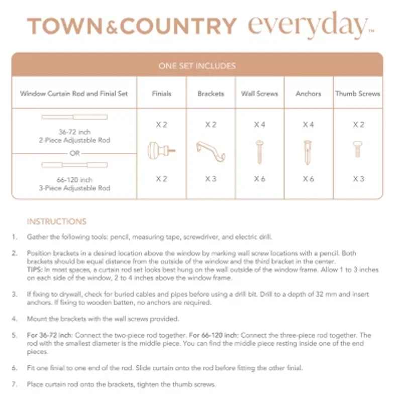 Town And Country Modern Rounded Cap 1 Adjustable Curtain Rod