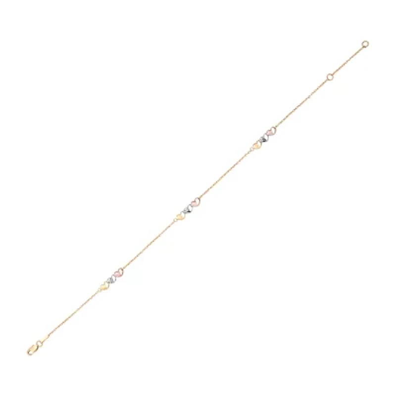 10K Tri-Tone Gold Openwork Heart Anklet