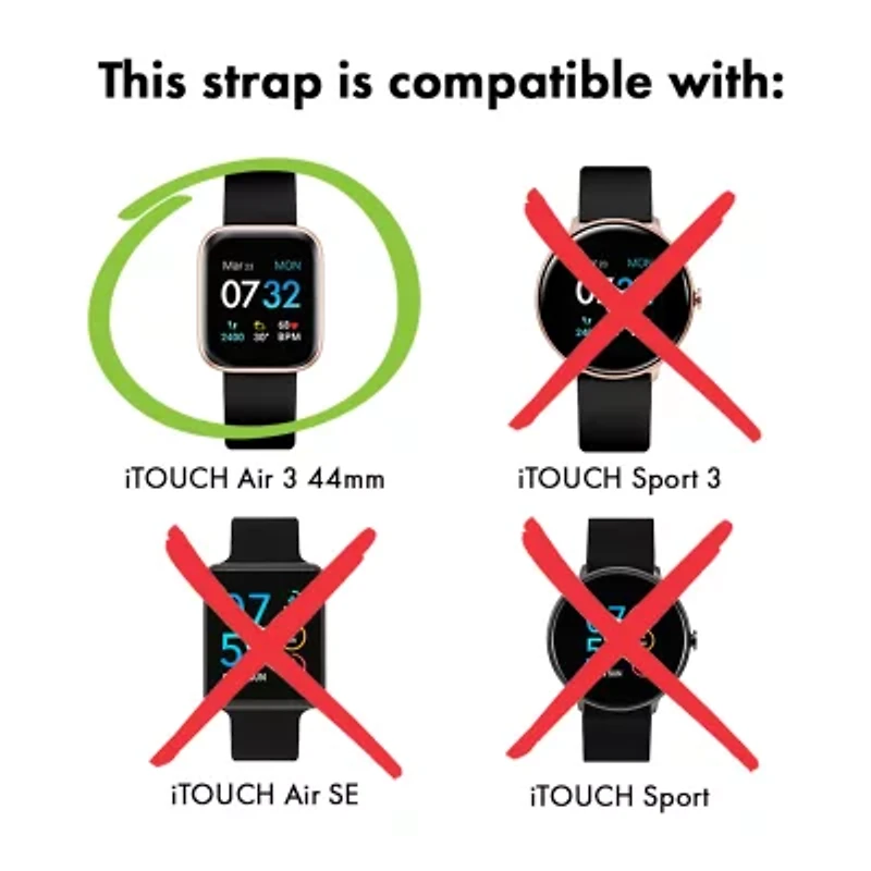 Itouch Air 3 44mm Extra Interchangeable Strap Unisex Adult Black Watch Band Ita3strrub44-003