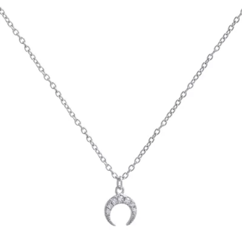 Silver Treasures Womens Cubic Zirconia Sterling Silver Curved 16 Inch Pendant Necklace