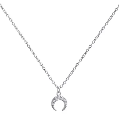 Silver Treasures Womens Cubic Zirconia Sterling Silver Curved 16 Inch Pendant Necklace