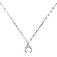 Silver Treasures Womens Cubic Zirconia Sterling Silver Curved 16 Inch Pendant Necklace
