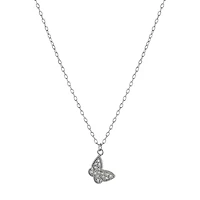 Silver Treasures Womens Cubic Zirconia Sterling Silver Butterfly 16 Inch Pendant Necklace