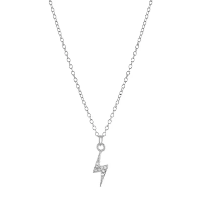 Silver Treasures Womens Cubic Zirconia Sterling Silver LIghtning Bolt 16 Inch Pendant Necklace
