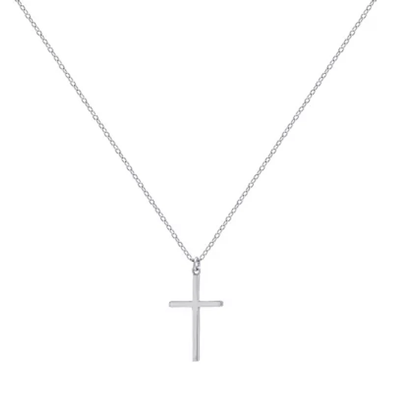 Silver Treasures Womens Sterling Silver Cross 16 Inch Pendant Necklace