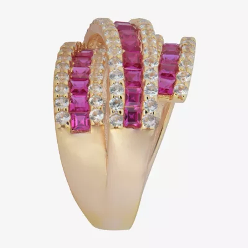 Womens Lab Created Emerald, Sapphire or Ruby 14K Gold Over Silver Sterling Cocktail Ring