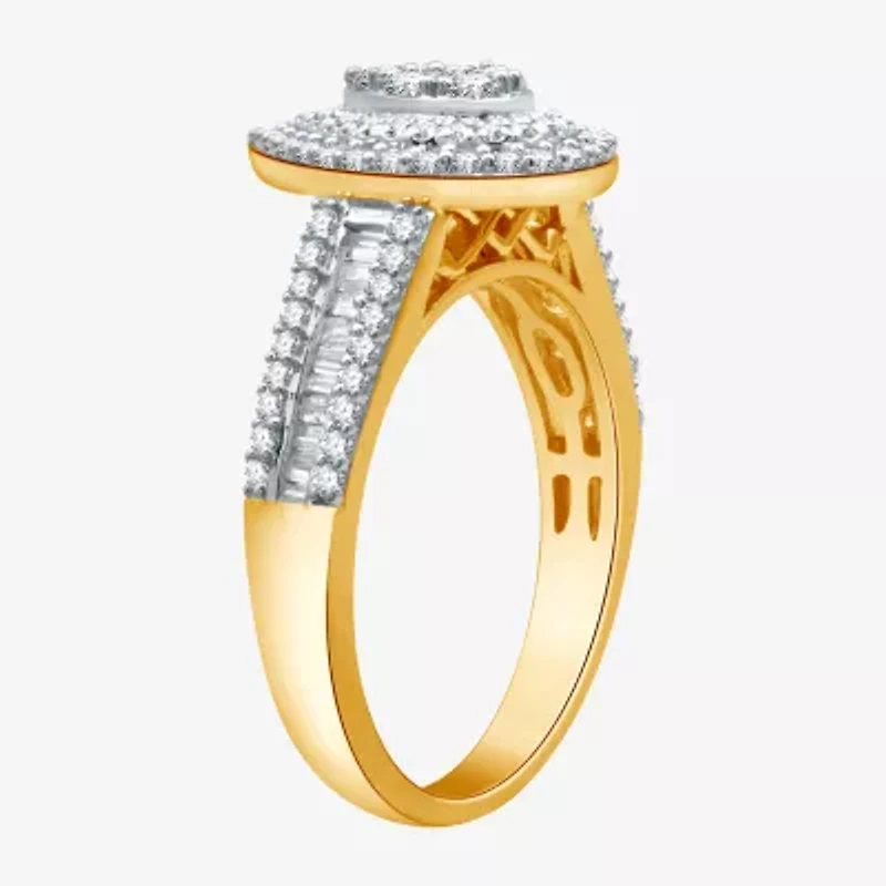 I Said Yes (H-I / I1) Womens 1 CT. T.W. Lab Grown White Diamond Sterling Silver or 14K Gold Over Pear Side Stone Halo Bridal Set