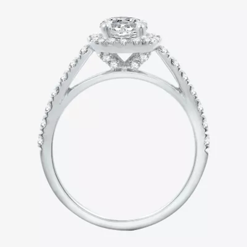 (H-I / Si2-I1) Womens 1 3/4 CT. T.W. Lab Grown White Diamond 10K Gold Cushion Side Stone Halo Bridal Set