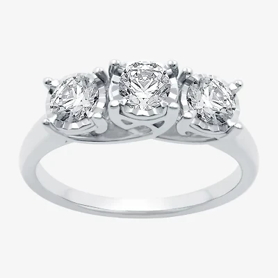 (H-I / SI2-I1) Womens 1 CT. T.W. Lab Grown White Diamond Round 3-Stone 10K Gold Engagement Ring