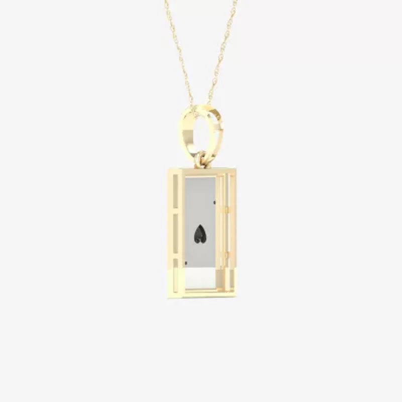 Ace Of Hearts Playing Card Mens Diamond Accent Genuine Black Onyx 10K Gold Sterling Silver Rectangular 18 Inch Pendant Necklace