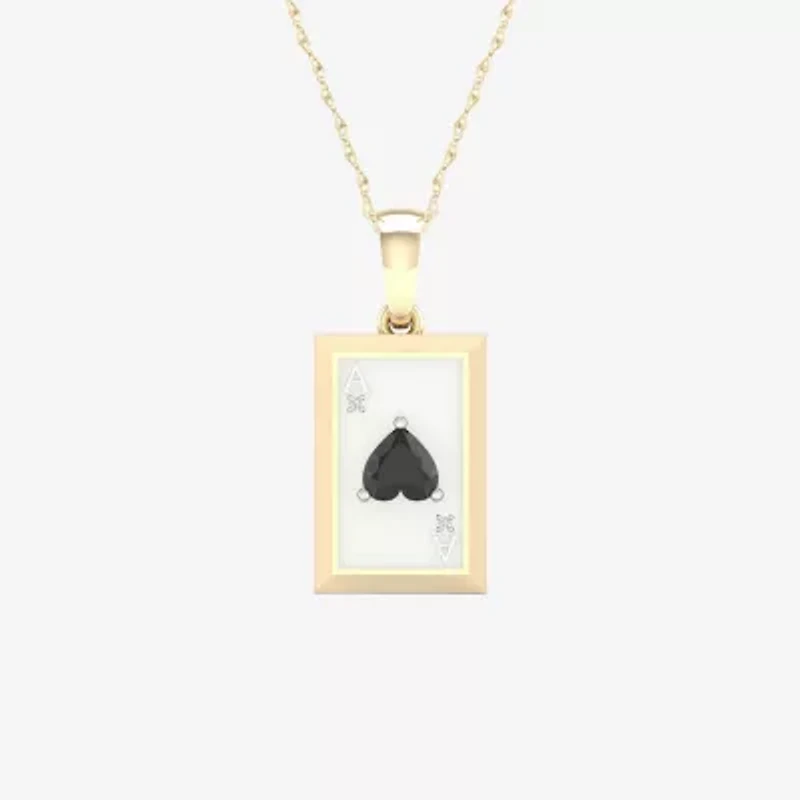 Ace Of Hearts Playing Card Mens Diamond Accent Genuine Black Onyx 10K Gold Sterling Silver Rectangular 18 Inch Pendant Necklace