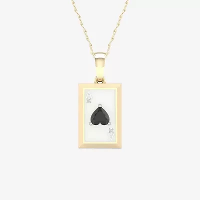 Ace Of Hearts Playing Card Mens Diamond Accent Genuine Black Onyx 10K Gold Sterling Silver Rectangular 18 Inch Pendant Necklace