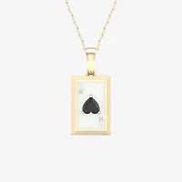 Ace Of Hearts Playing Card Mens Diamond Accent Genuine Black Onyx 10K Gold Sterling Silver Rectangular 18 Inch Pendant Necklace