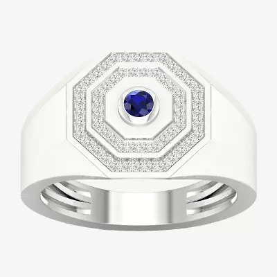 Mens Lab Created Blue Sapphire Sterling Silver Fashion Ring