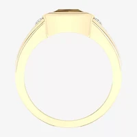 Mens Diamond Accent Genuine Brown Tiger's Eye 10K Gold Sterling Silver Fashion Ring