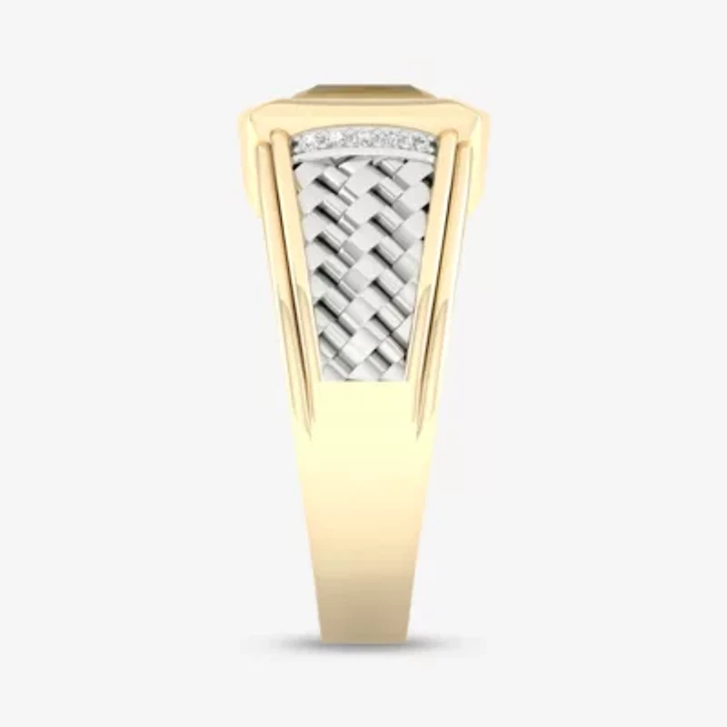 Mens Diamond Accent Genuine Brown Tiger's Eye 10K Gold Sterling Silver Fashion Ring