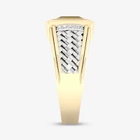 Mens Diamond Accent Genuine Brown Tiger's Eye 10K Gold Sterling Silver Fashion Ring