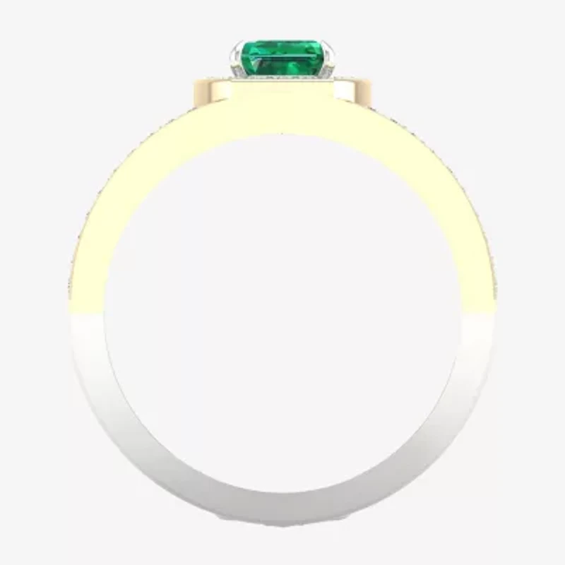 Mens Lab Created Green Emerald 10K Gold Sterling Silver Fashion Ring