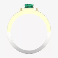 Mens Lab Created Green Emerald 10K Gold Sterling Silver Fashion Ring