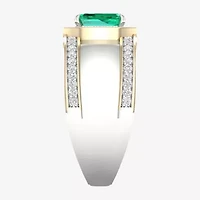 Mens Lab Created Green Emerald 10K Gold Sterling Silver Fashion Ring