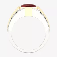 Mens Genuine Red Agate 10K Gold Sterling Silver Fashion Ring