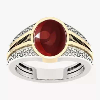Mens Genuine Red Agate 10K Gold Sterling Silver Fashion Ring