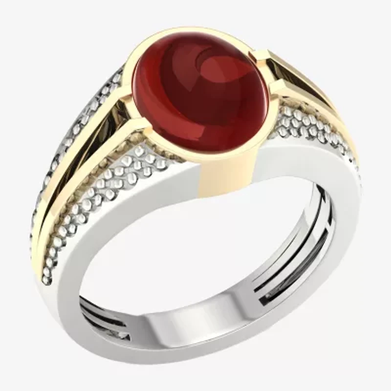 Mens Genuine Red Agate 10K Gold Sterling Silver Fashion Ring
