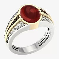 Mens Genuine Red Agate 10K Gold Sterling Silver Fashion Ring
