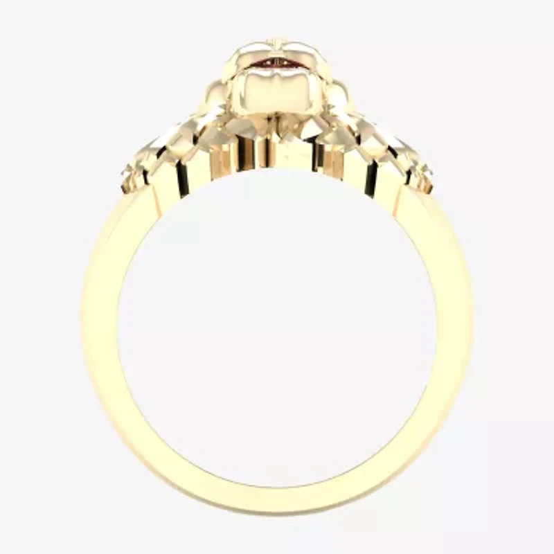 Lion'S Head Mens Diamond Accent Lead Glass-Filled Red Ruby 10K Gold Fashion Ring