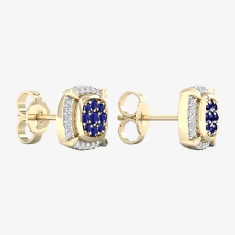 1/8 CT. T.W. Genuine Blue Sapphire 10K Gold 8.8mm Stud Earrings